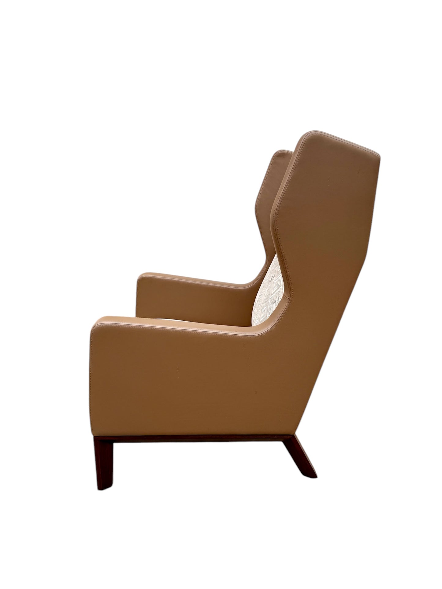 Holly Hunt Darder Leather Wingback Chairs and Ottoman