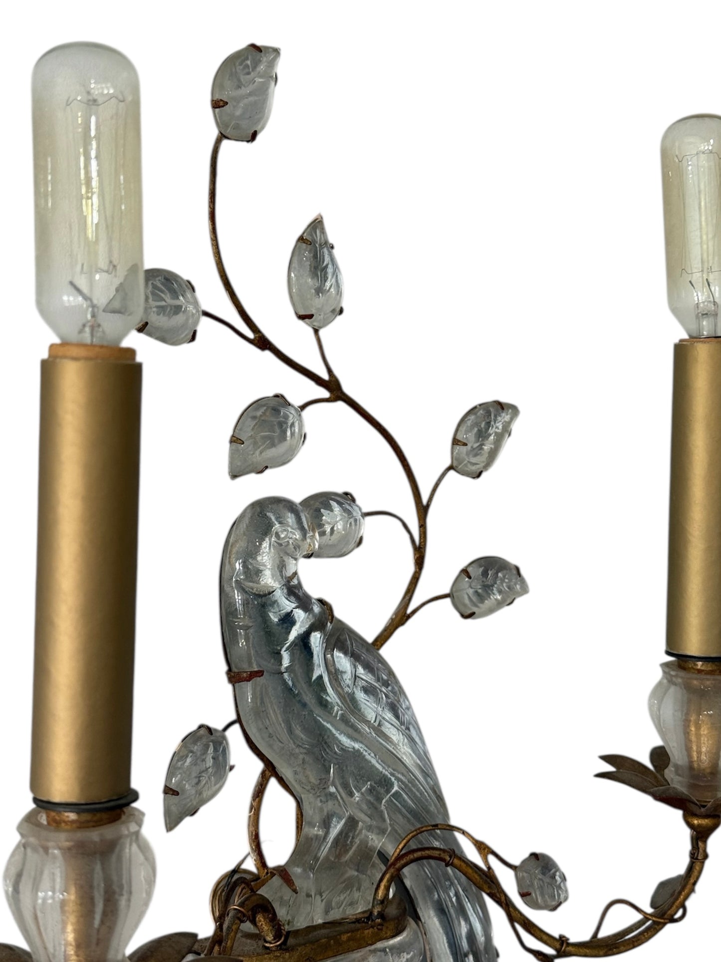 1930's Maison Baguès Rock Crystal Parrot and Urn Sconces
