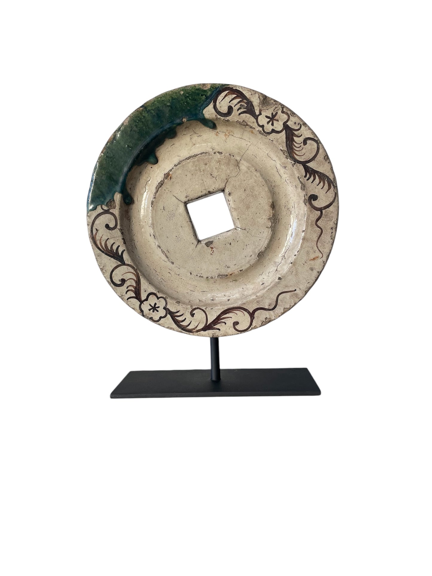 19th Century Japanese Oribe Ceramic Well Wheel Pully