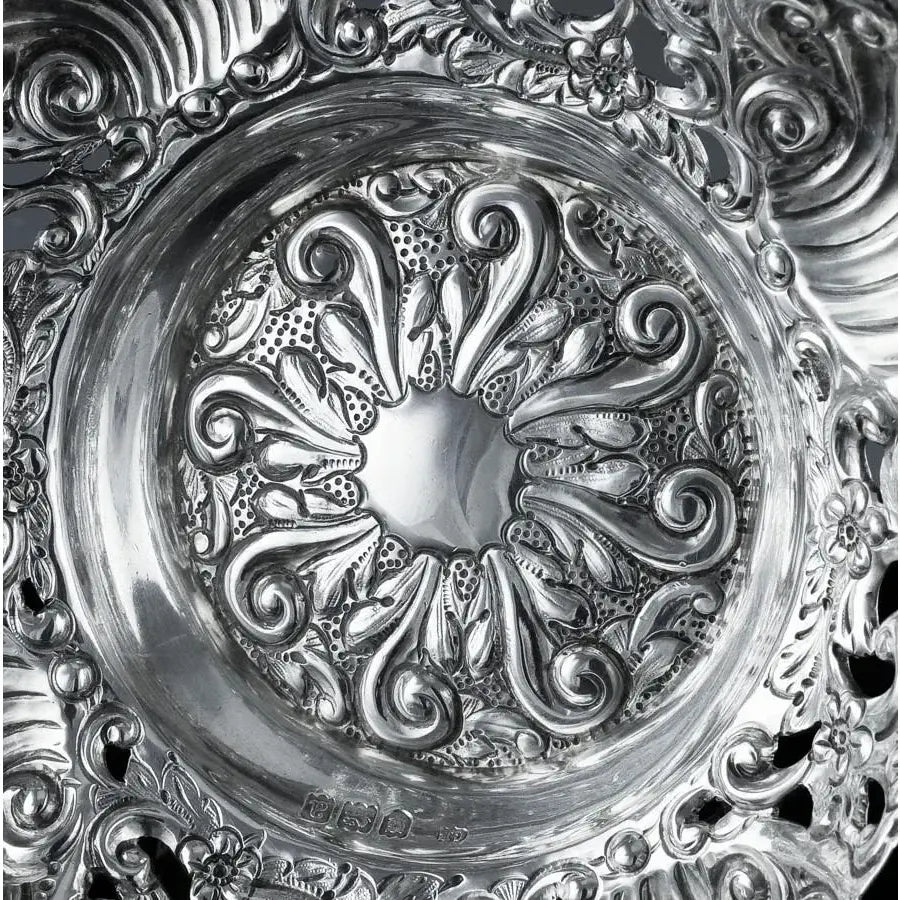 19th Century English Art Nouveau Sterling Silver Repoussé Nut Dish
