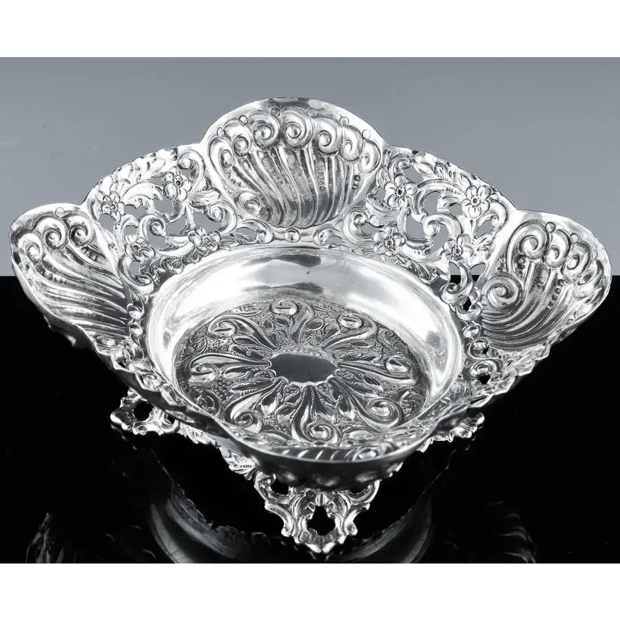 19th Century English Art Nouveau Sterling Silver Repoussé Nut Dish
