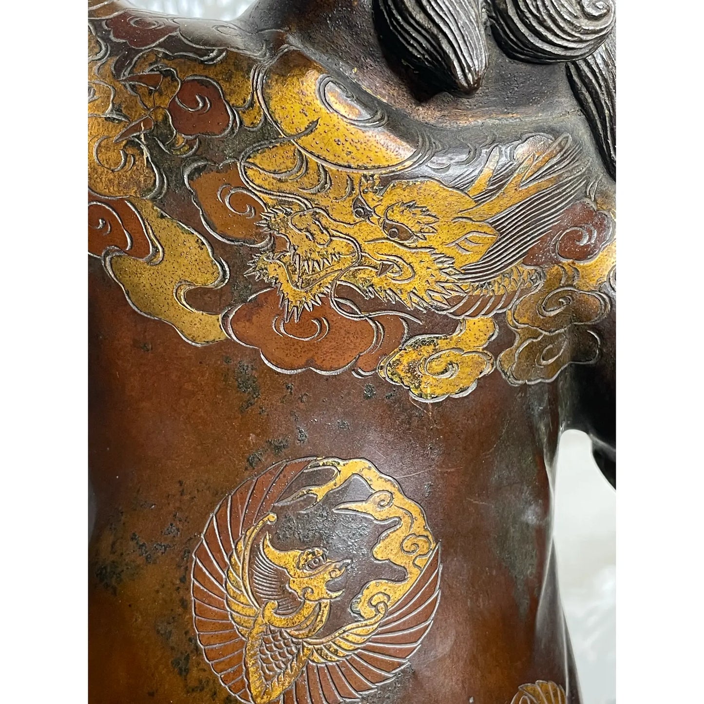 19th Century Japanese Meiji Gilt Bronze Oni With Lotus