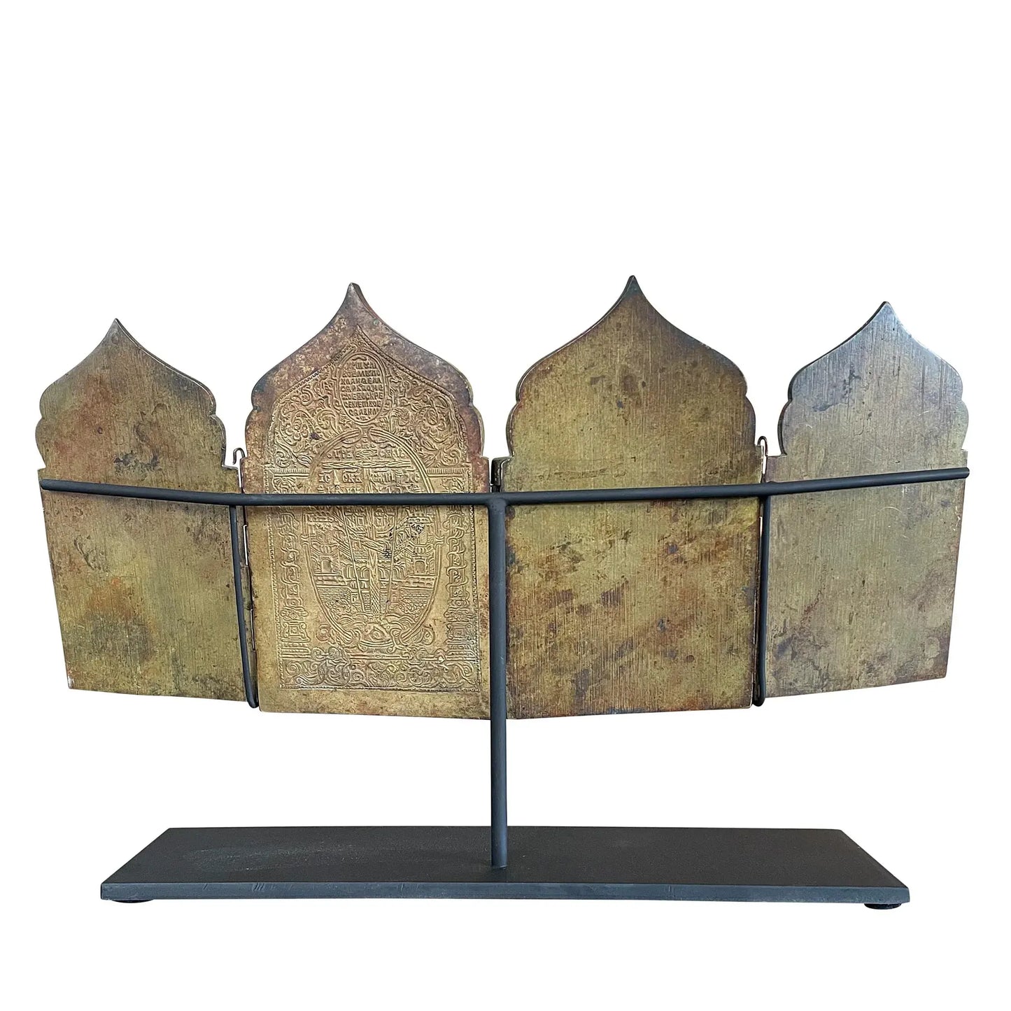 19th Century Russian Orthodox Folding Bronze Polyptych Icon