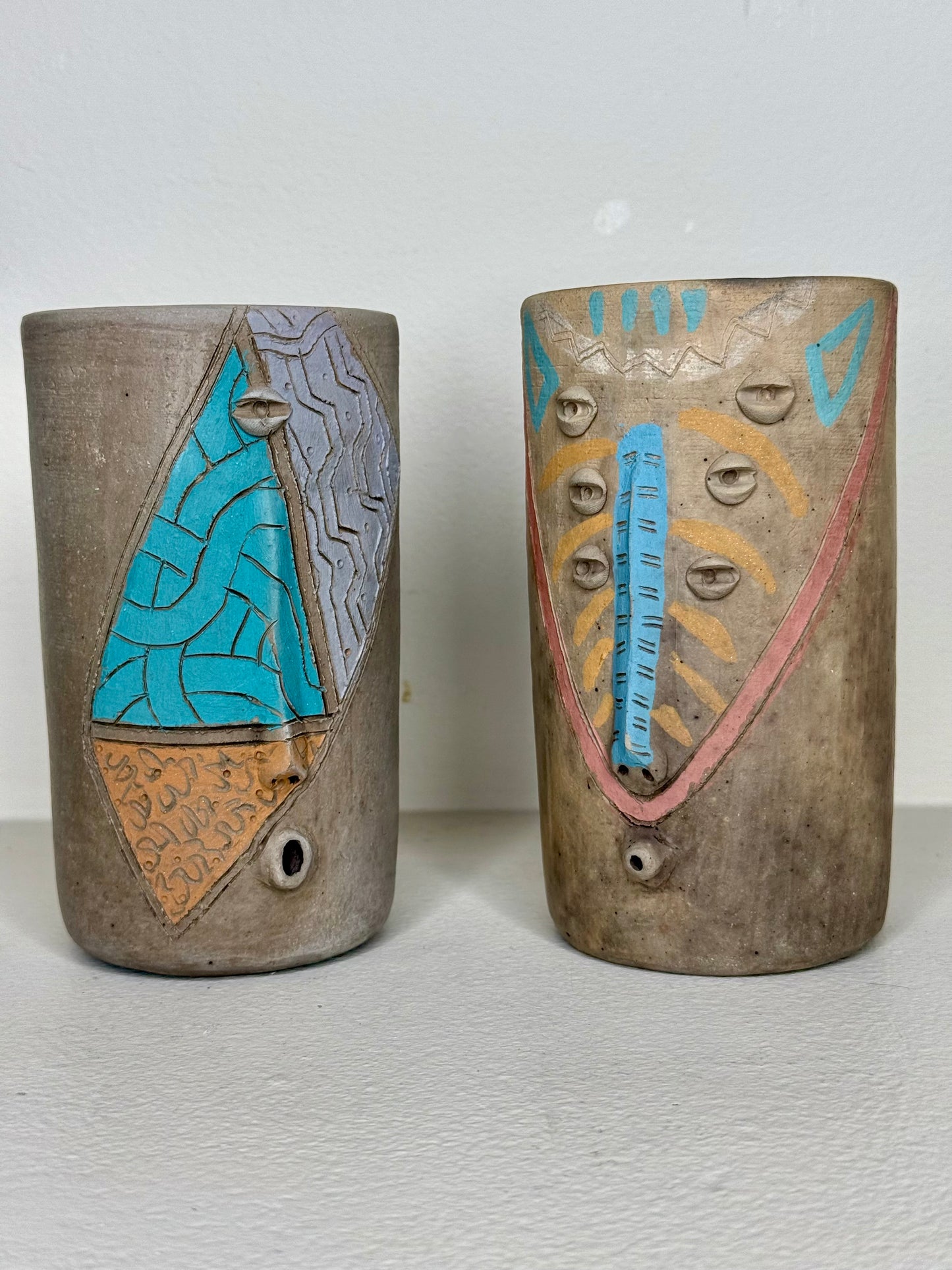 Mexican Modern Surrealist Painted Cups