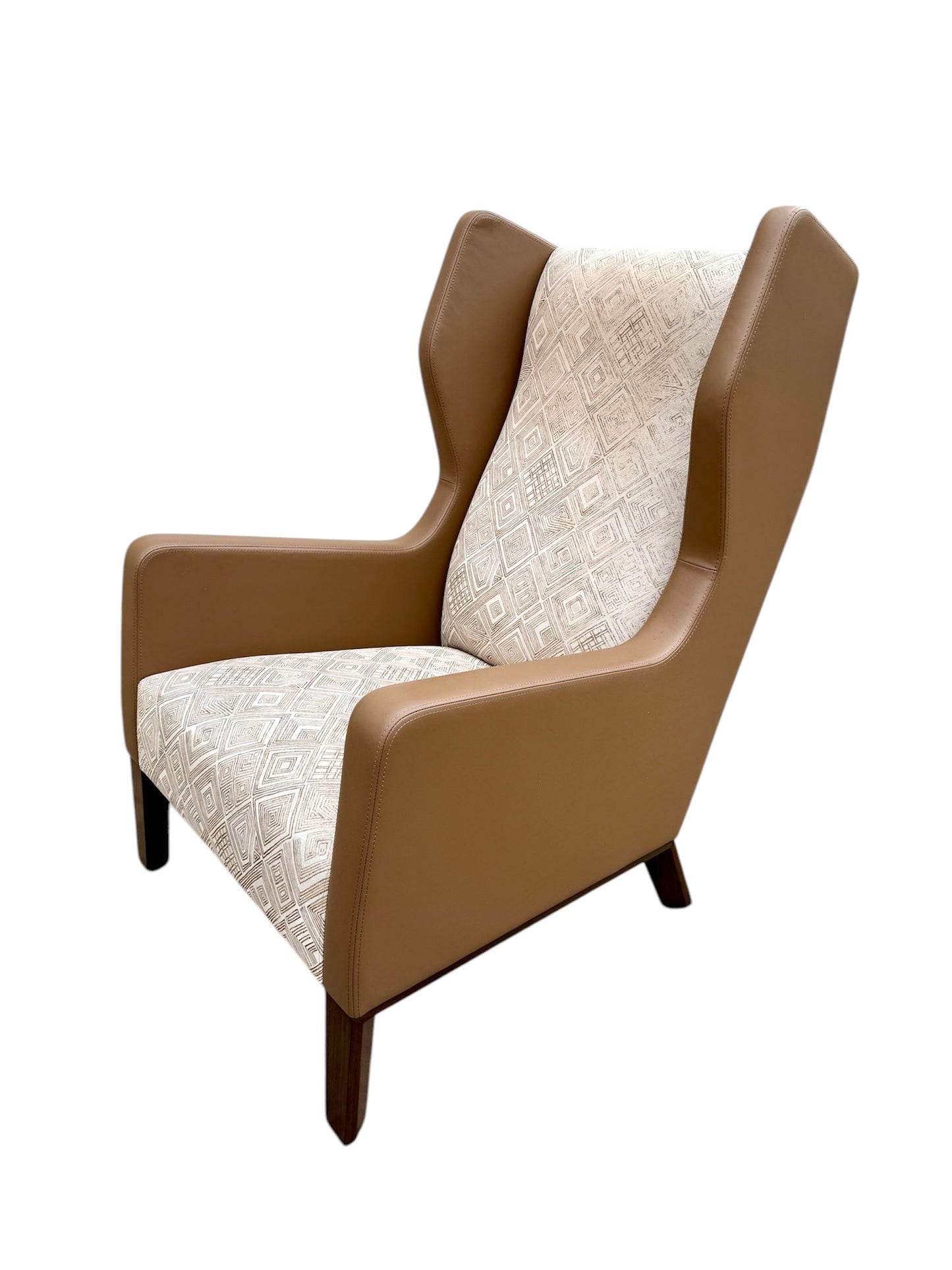 Holly Hunt Darder Leather Wingback Chairs and Ottoman