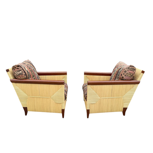 Vintage John Hutton for Donghia Merbau Mahogany and Rattan Loungers