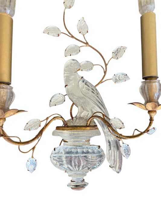 1930's Maison Baguès Rock Crystal Parrot and Urn Sconces