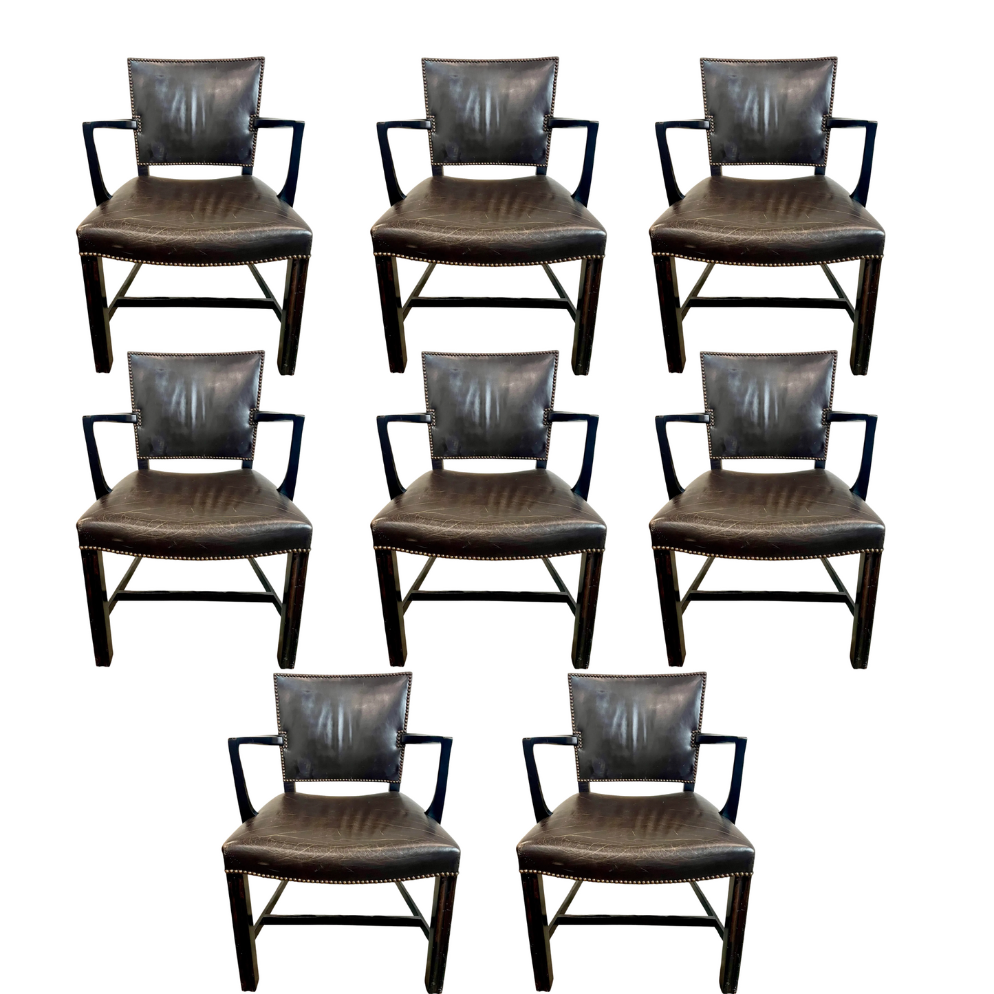 Dessin Fournir Leather Upholstered Allen Dining Arm Chairs