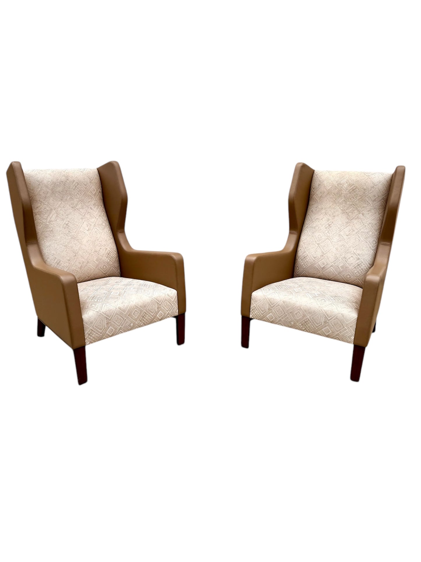 Holly Hunt Darder Leather Wingback Chairs and Ottoman