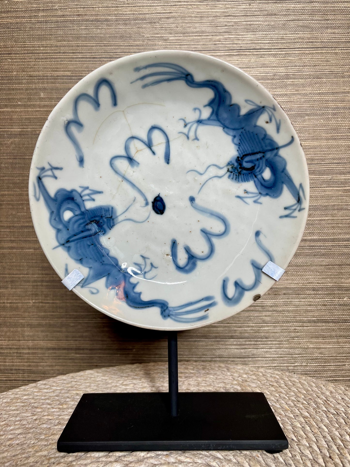 Ming Dynasty Chinese Blue and White Ko-Sometsuke Export Plate on Stand