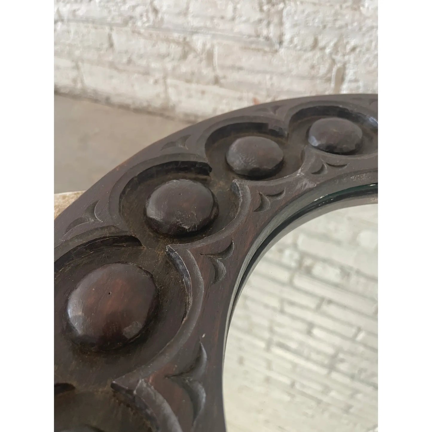 Antique 18th Century English Georgian Carved Round Walnut Mirror