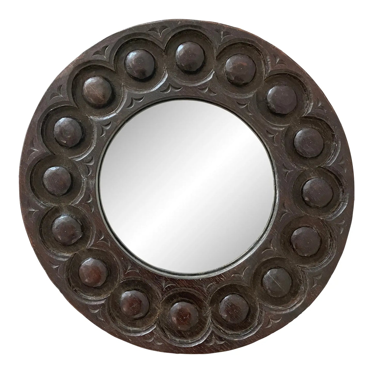 Antique 18th Century English Georgian Carved Round Walnut Mirror