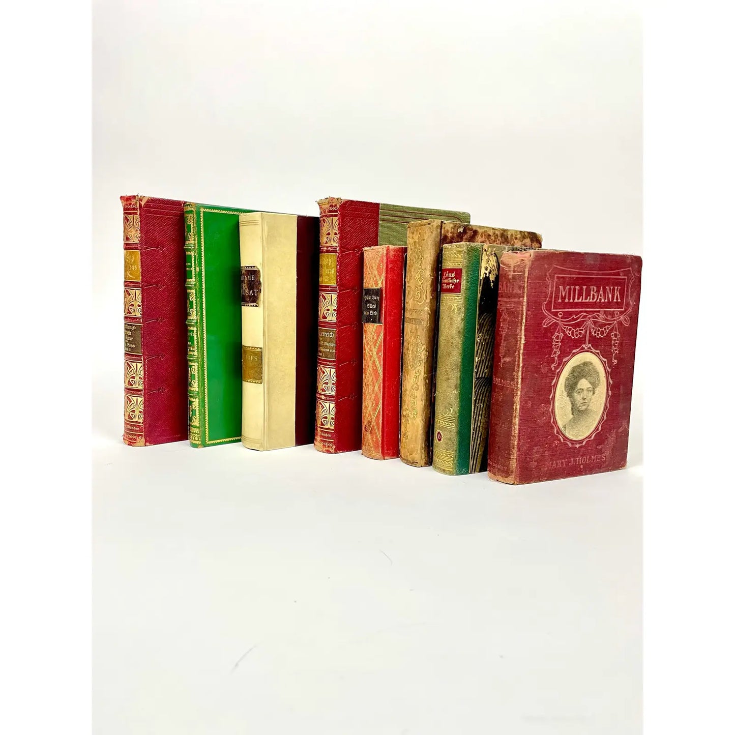 Antique German Leather Decorative Books- a Set of 8