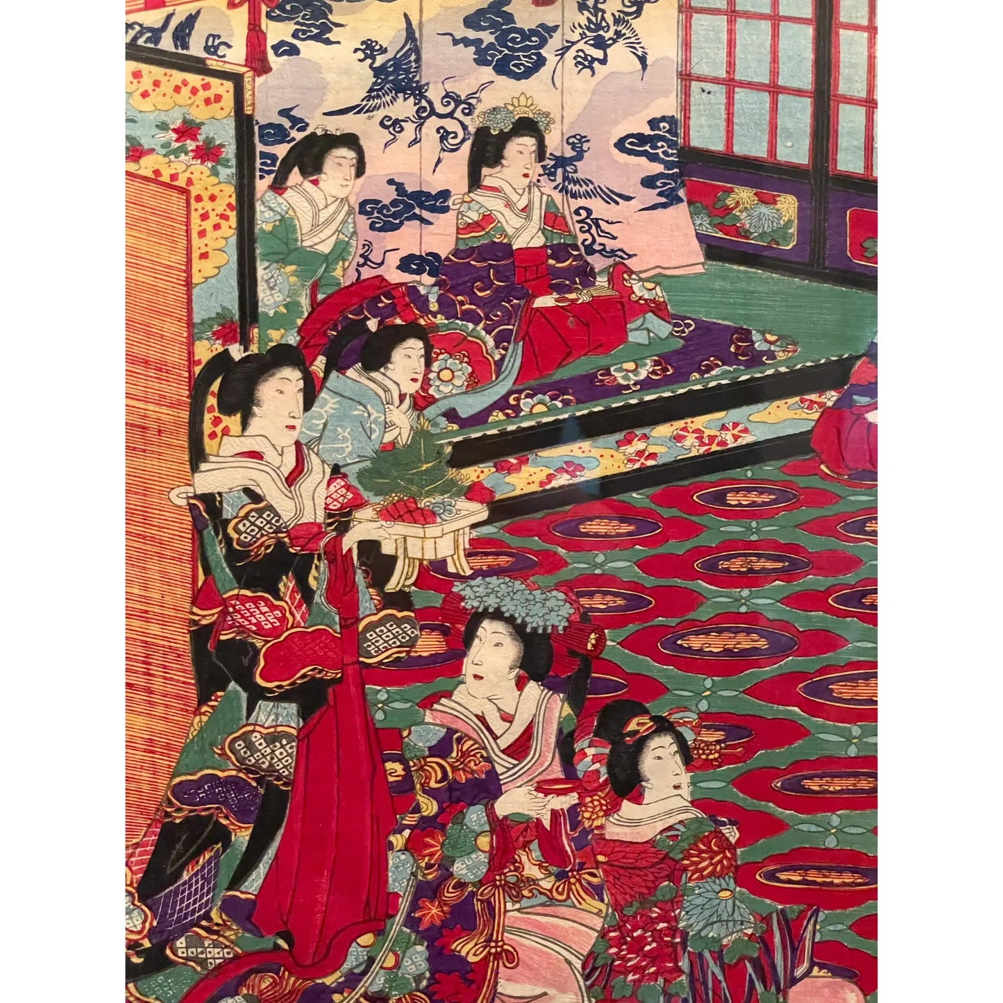 Japanese Meiji Woodblock Triptych Feast at the Gakushuin by Chikanobu Toyohara, 1879