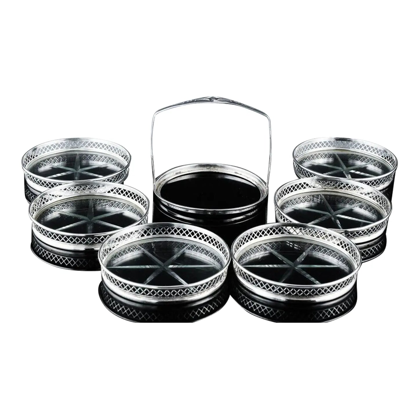 Art Deco Sterling Silver and Cut Glass Coaster Set