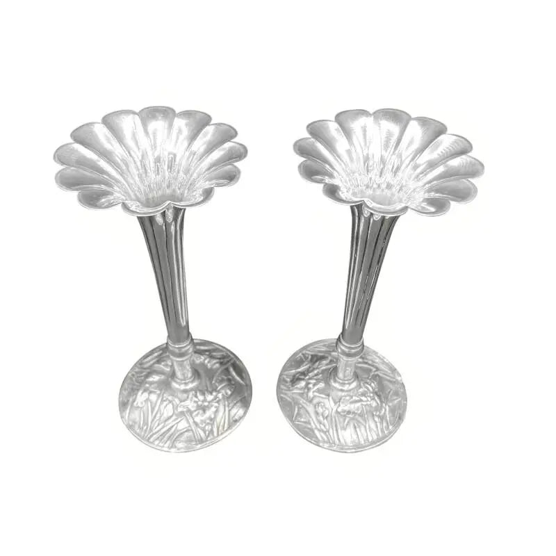 Japanese Art Nouveau Sterling Iris Trumpet Vases