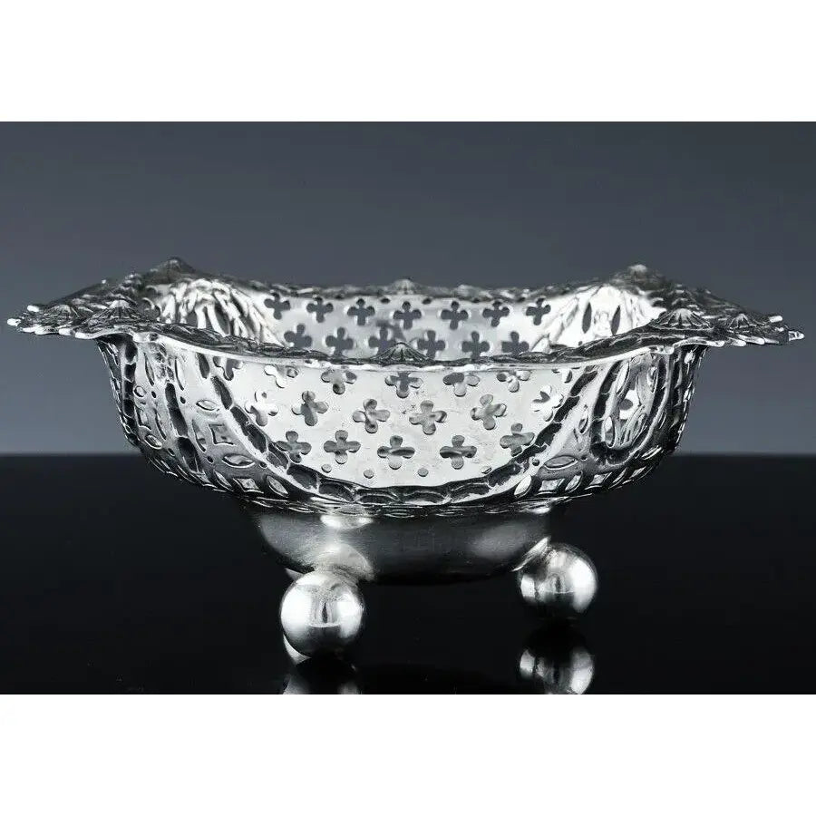 Art Nouveau Sterling Silver Repoussé Pierced Candy Dish