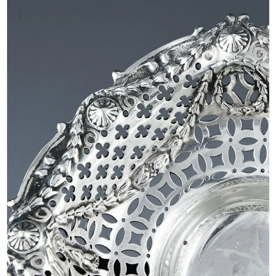 Art Nouveau Sterling Silver Repoussé Pierced Candy Dish