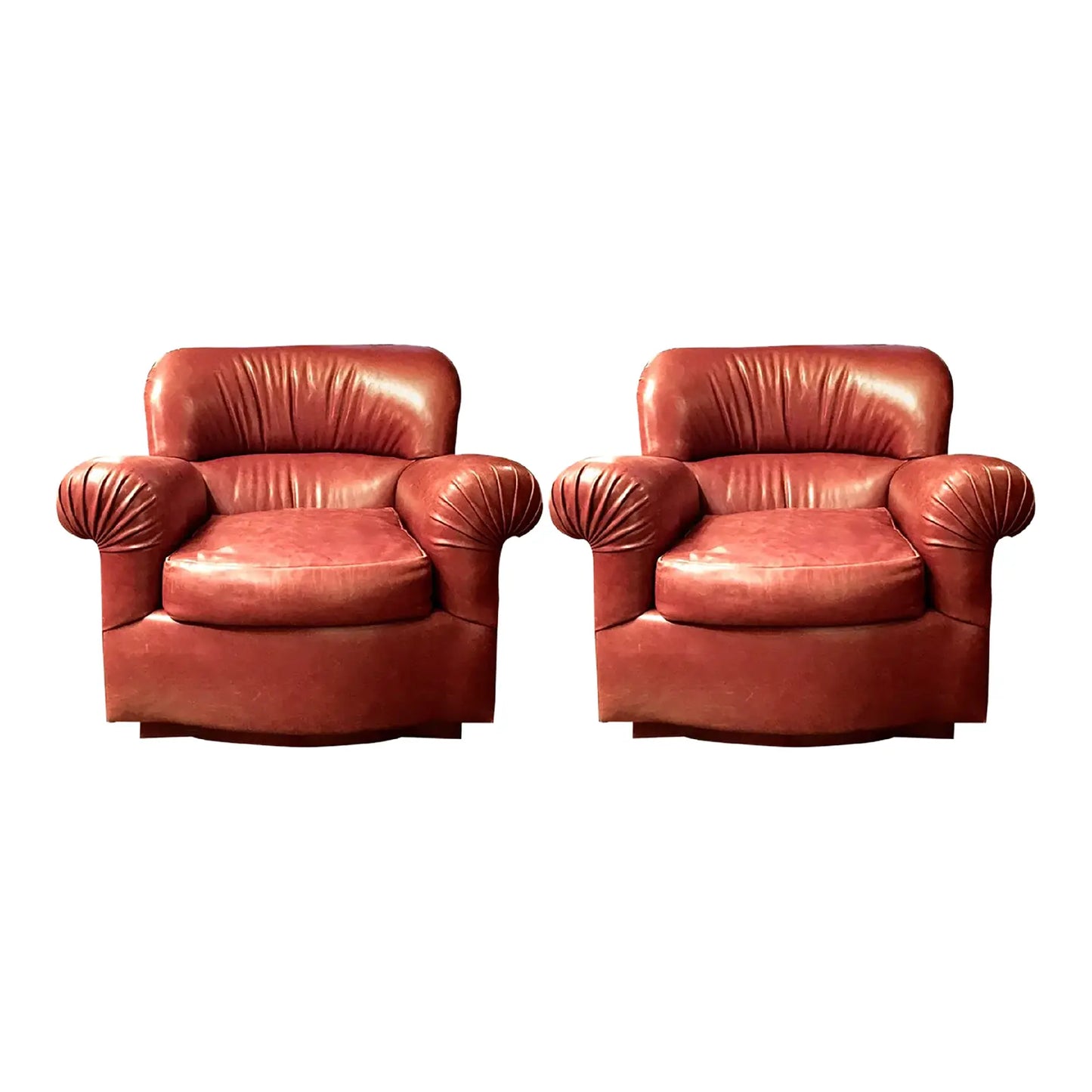 Cameron for Holly Hunt Roll Arm Leather Club Chairs