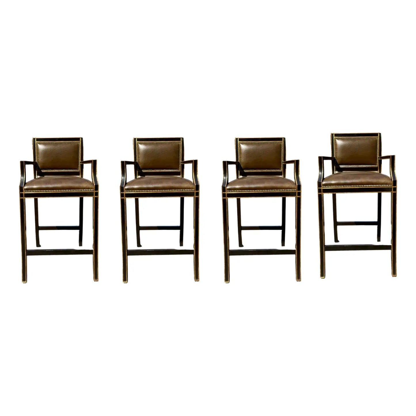 Dennis & Leen Neoclassical Style Leather Upholstered Counter Stools- A Set of 4