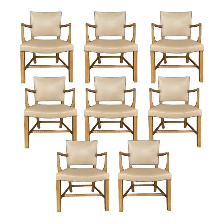 Dessin Fournir Leather Upholstered Allen Dining Arm Chairs