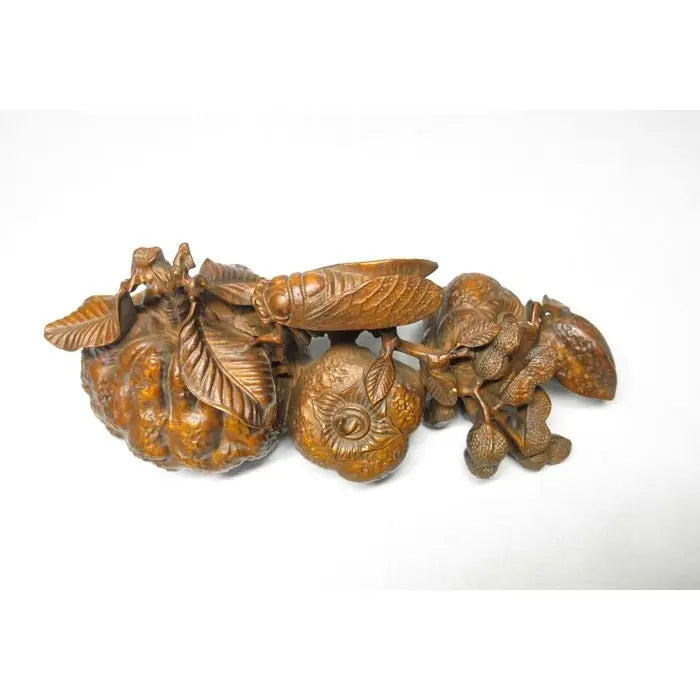 Vintage Japanese Shōwa Carved Boxwood Okimono With Cicada