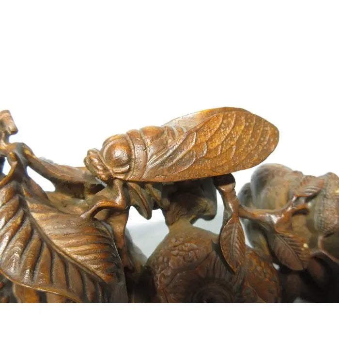 Vintage Japanese Shōwa Carved Boxwood Okimono With Cicada