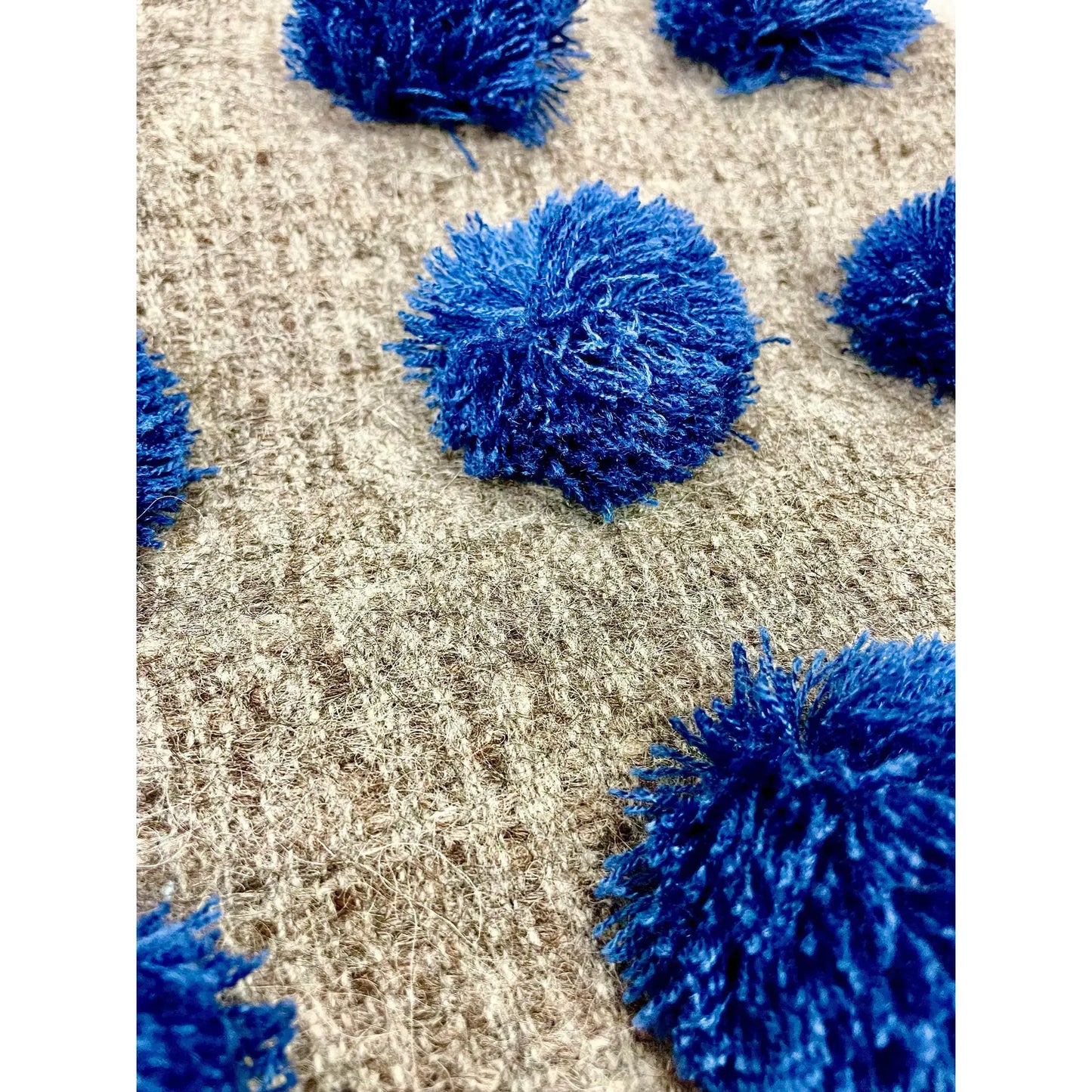 Mexican Blue and Gray Wool Pompom Chamula Shawl Blanket