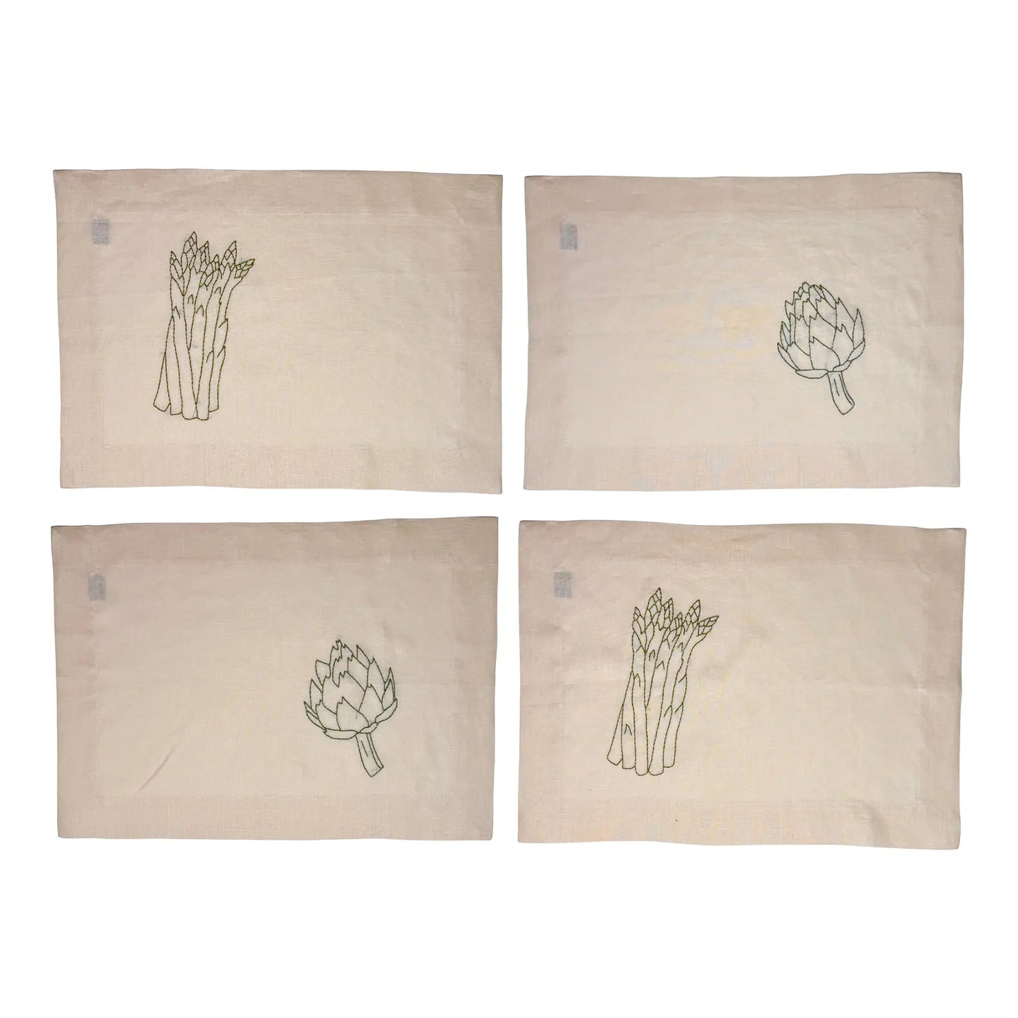 Mexican Embroidered Linen Placemats With Asparagus and Artichokes