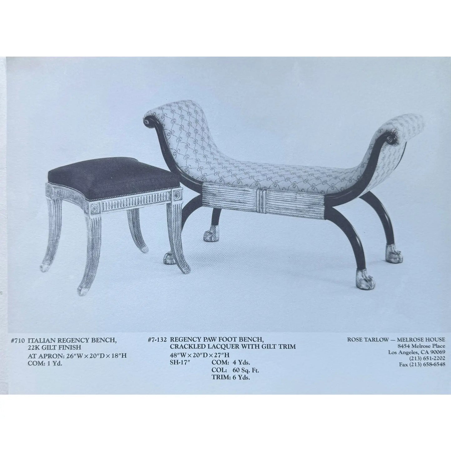 Rose Tarlow Regency Paw Foot Bench