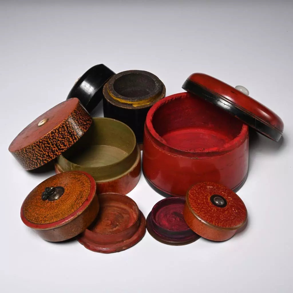 Antique Indian Lacquered Spice and Powder Boxes