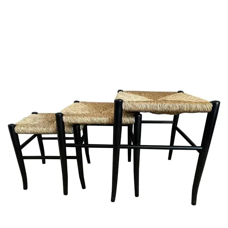 Vintage Italian Rush Nesting Stools After Gio Ponti