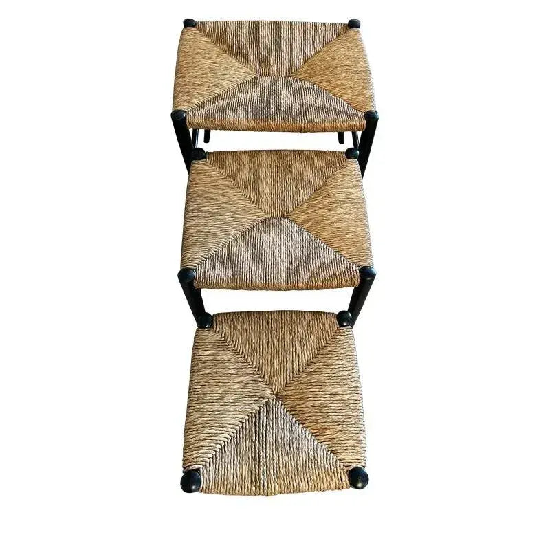 Vintage Italian Rush Nesting Stools After Gio Ponti