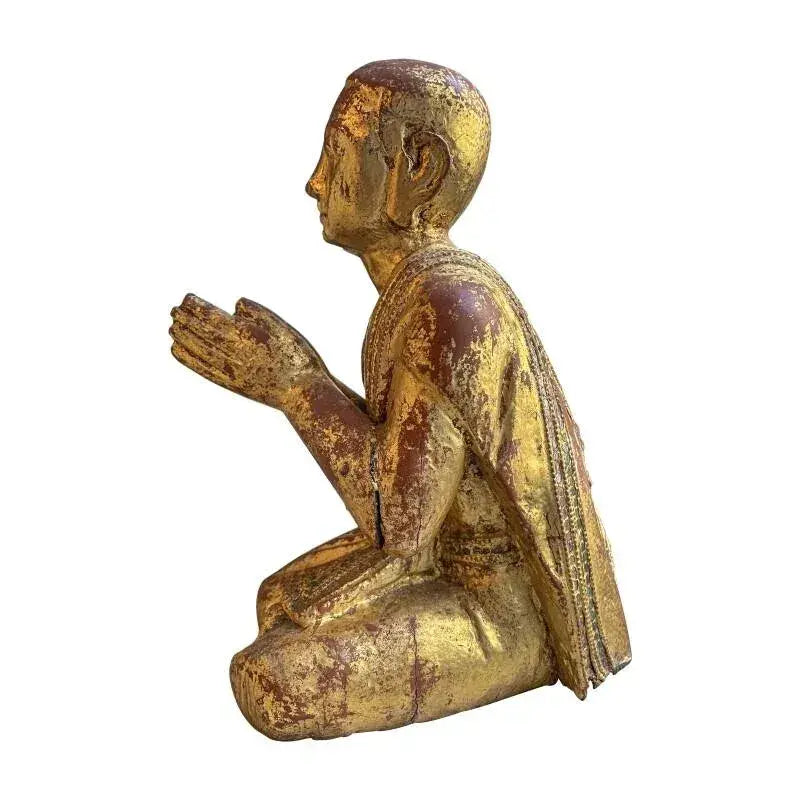 19th Century Burmese Gilded Kneeling Monk