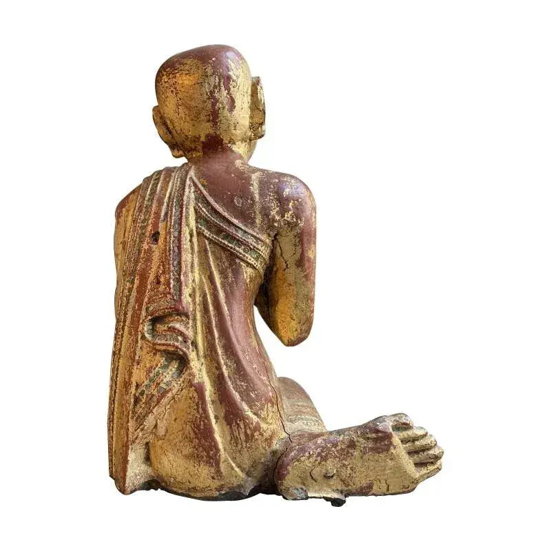 19th Century Burmese Gilded Kneeling Monk