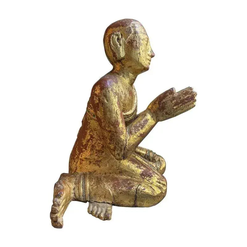 19th Century Burmese Gilded Kneeling Monk