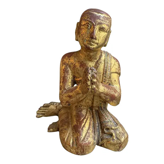 19th Century Burmese Gilded Kneeling Monk