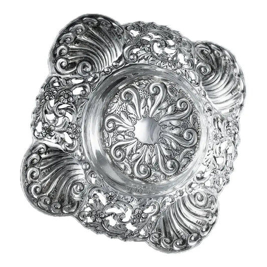 19th Century English Art Nouveau Sterling Silver Repoussé Nut Dish