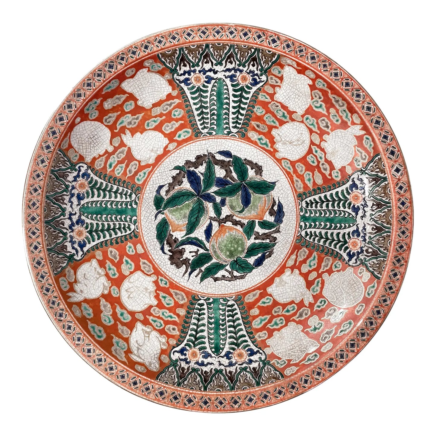 19th Century Japanese Edo Kutani Porcelain Charger With Rabbits
