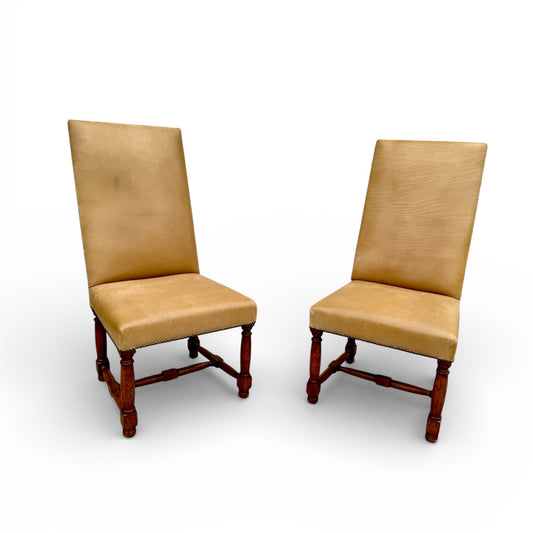 Rose Tarlow Louis XIII Leather Upholstered Dining Chairs- A Set of 8