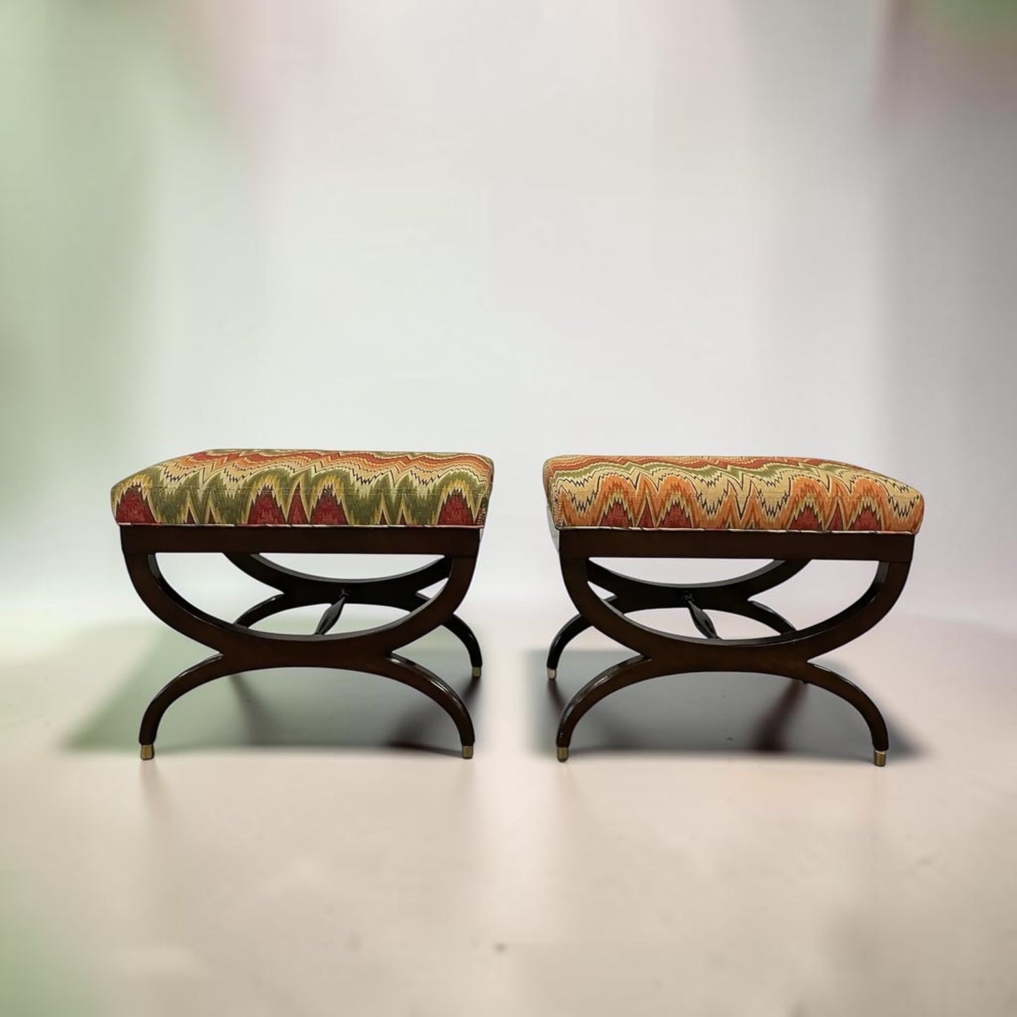 Lee Jofa Upholstered Curule Benches- A Pair