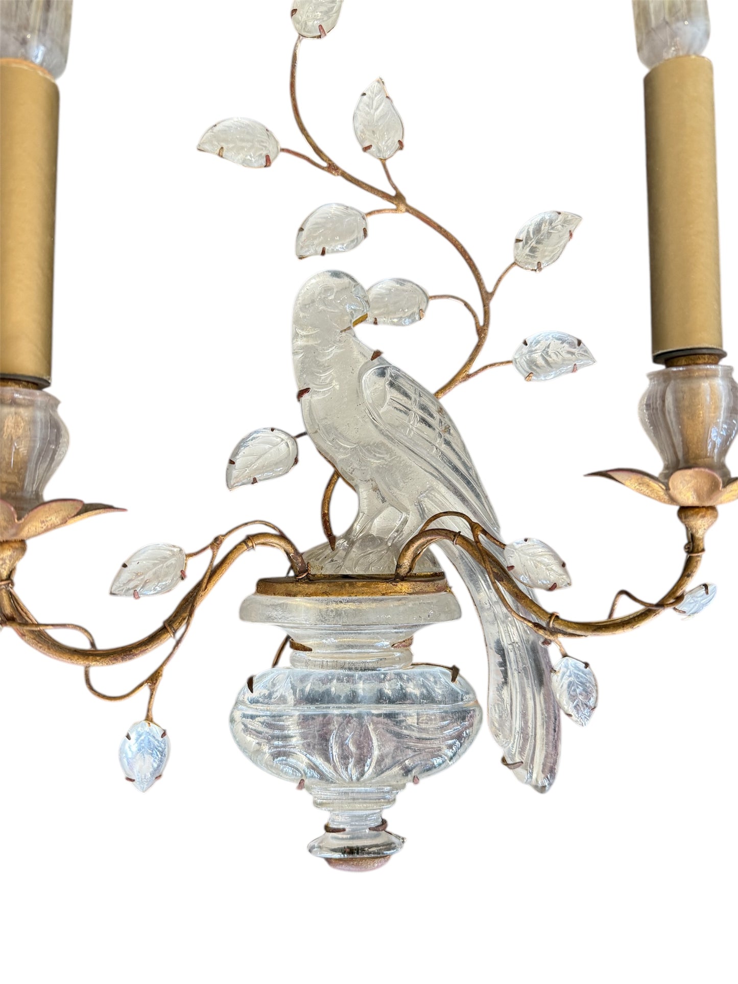 1930's Maison Baguès Rock Crystal Parrot and Urn Sconces