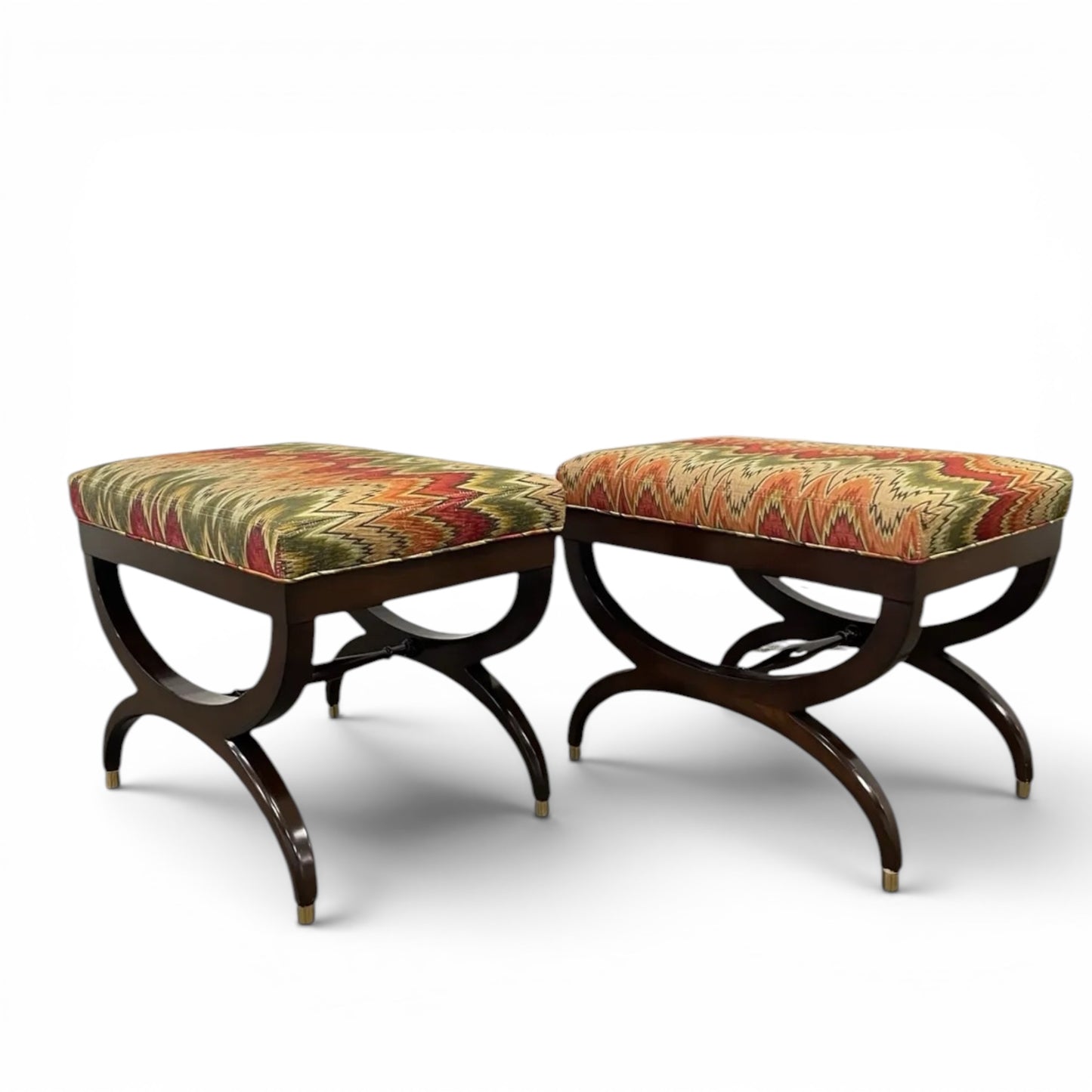 Lee Jofa Upholstered Curule Benches- A Pair