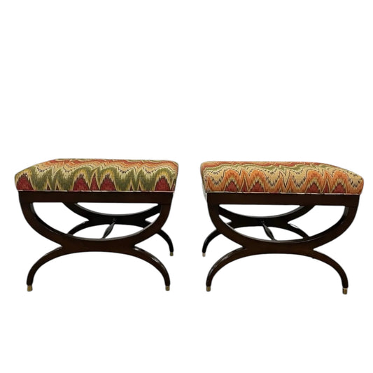 Lee Jofa Upholstered Curule Benches- A Pair