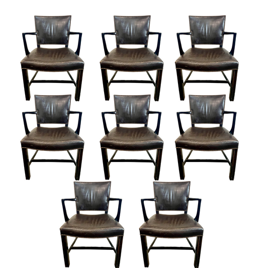 Dessin Fournir Leather Upholstered Allen Dining Arm Chairs