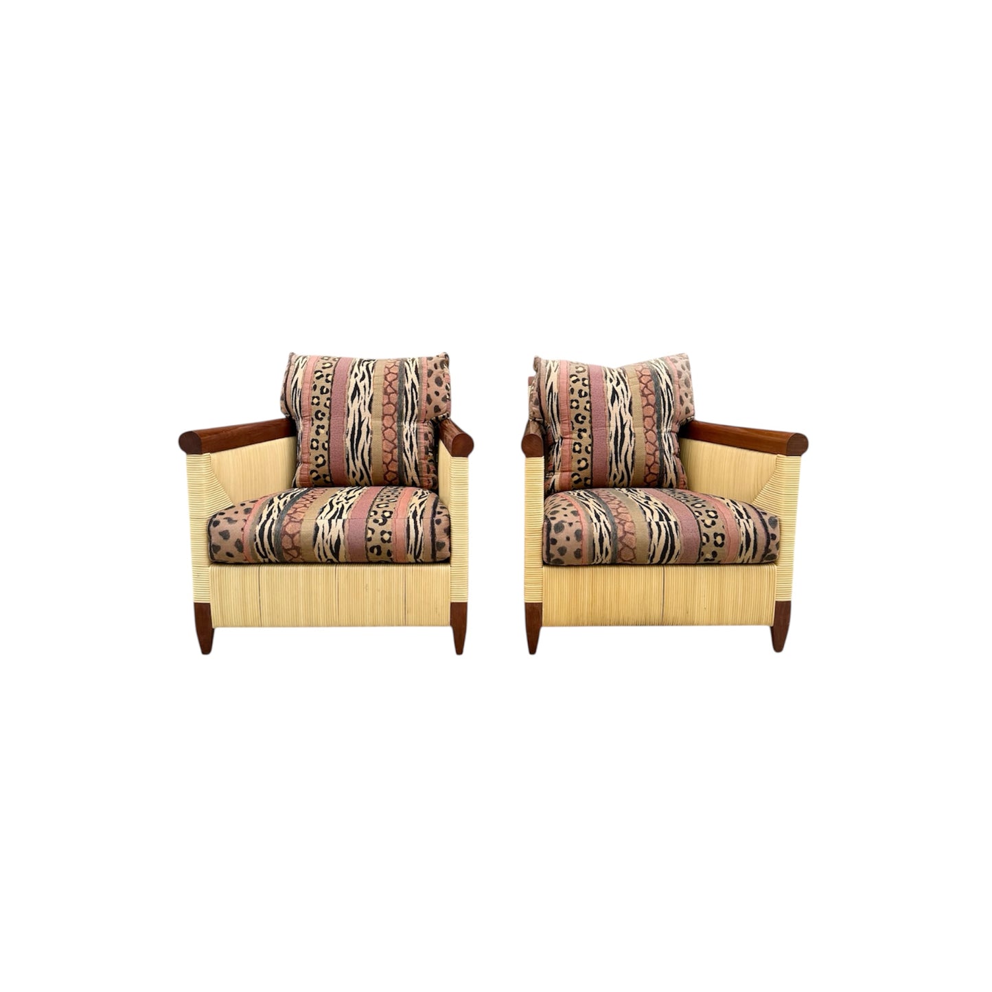 Vintage John Hutton for Donghia Merbau Mahogany and Rattan Loungers