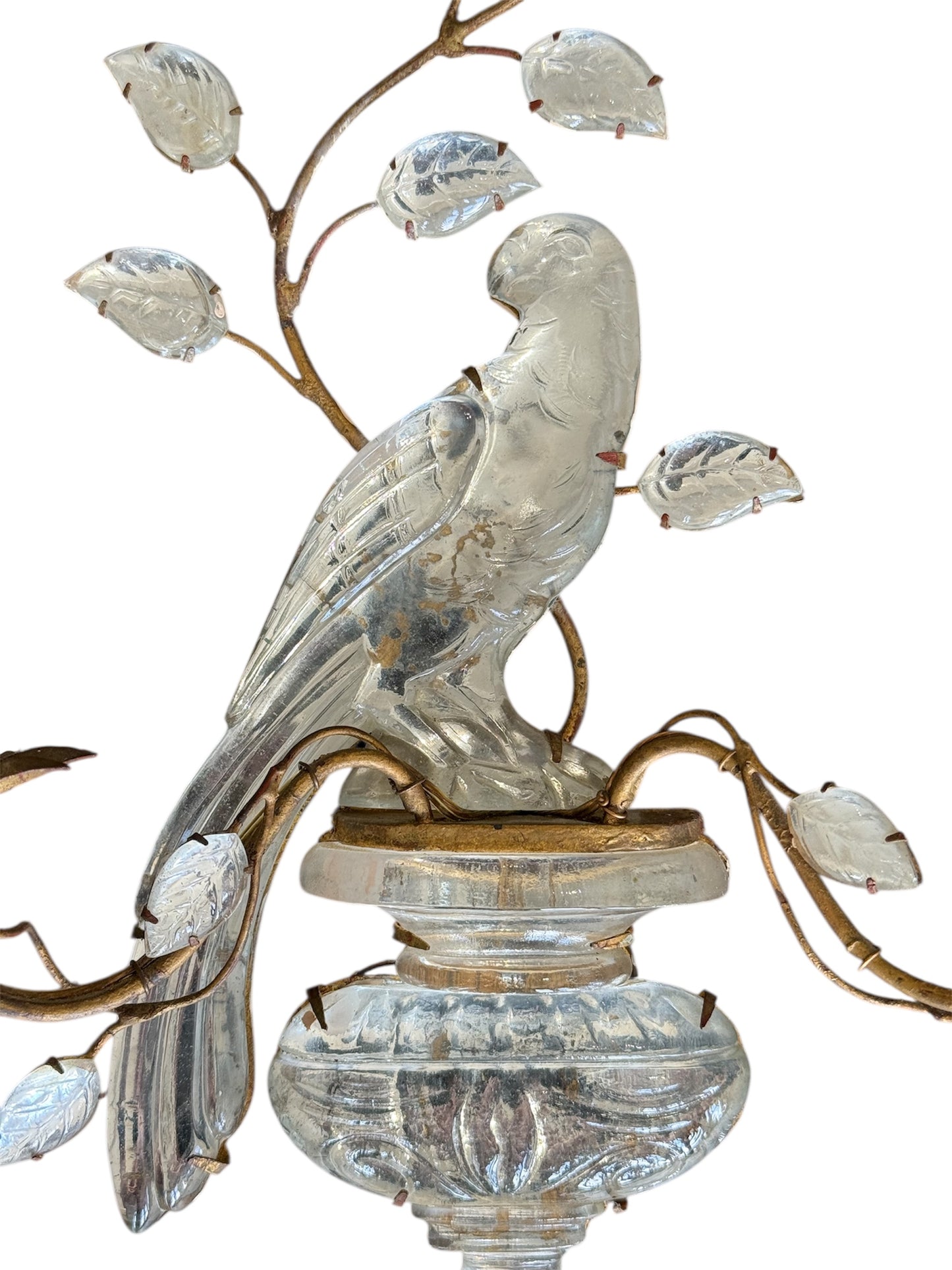 1930's Maison Baguès Rock Crystal Parrot and Urn Sconces