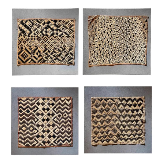 A Set of African Kuba Shoowa Mounted Cloth Woven Panels