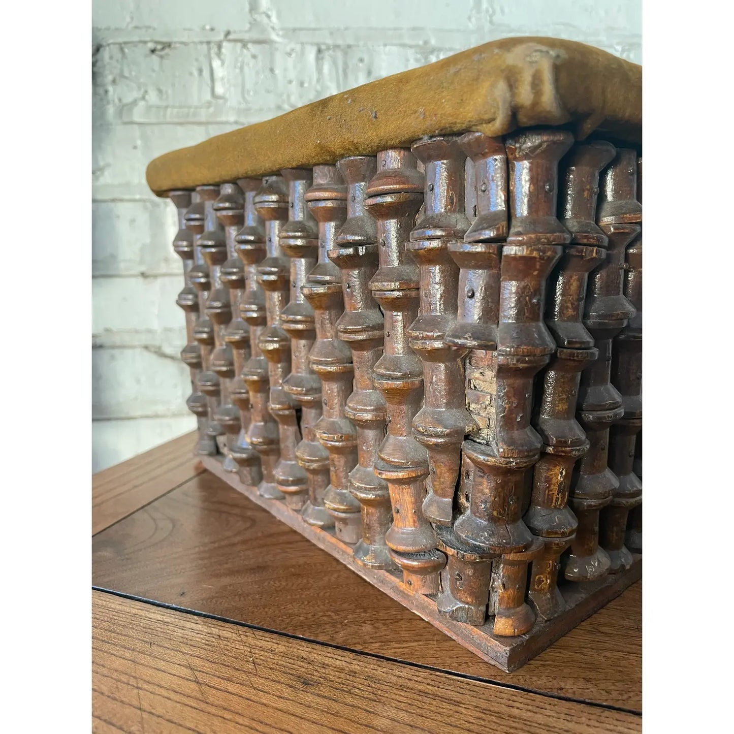 American Folk Tramp Art Spool Ottoman