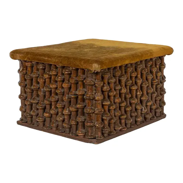 American Folk Tramp Art Spool Ottoman